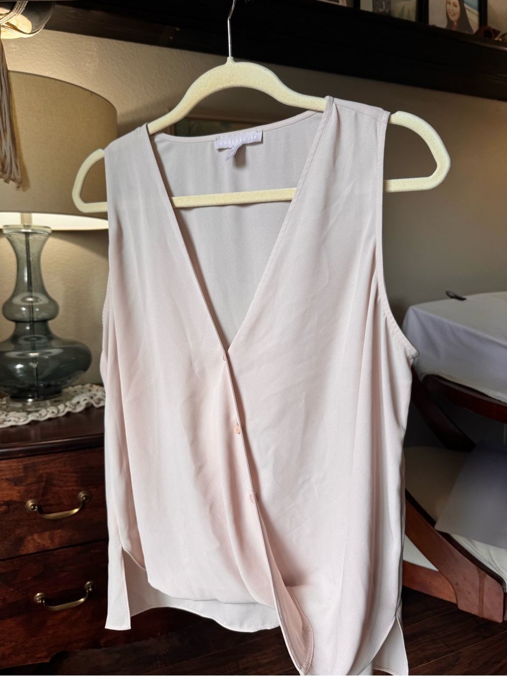 Chelsea28 Blush Pink Sleeveless V-Neck Draped Front Blouse